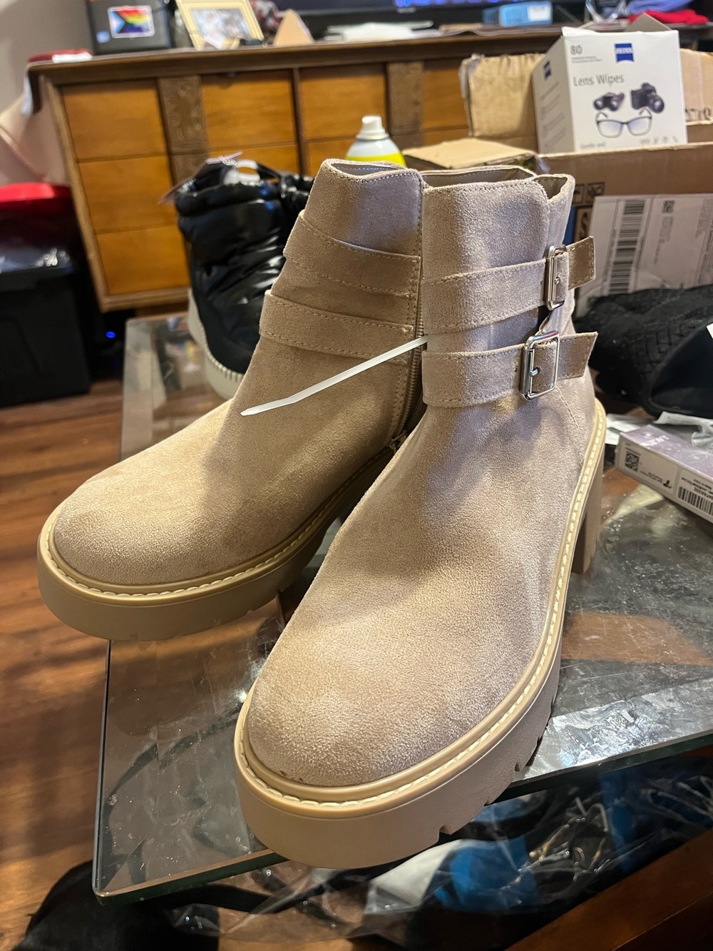 Madden Girl Taupe Suede Buckle Lug Ankle Boot NWOT